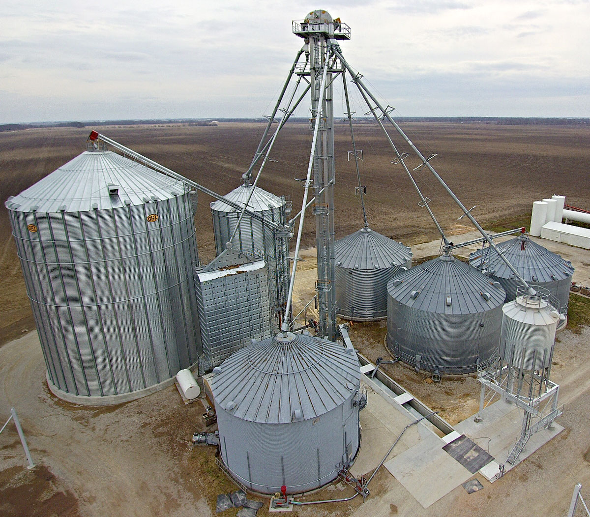 Aerial View of Silos