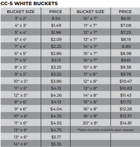 CC-S White Buckets Specifications