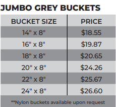 Jumbo Grey Buckets Specifications